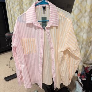 Womens Striped Shirt - Pink and Yellow